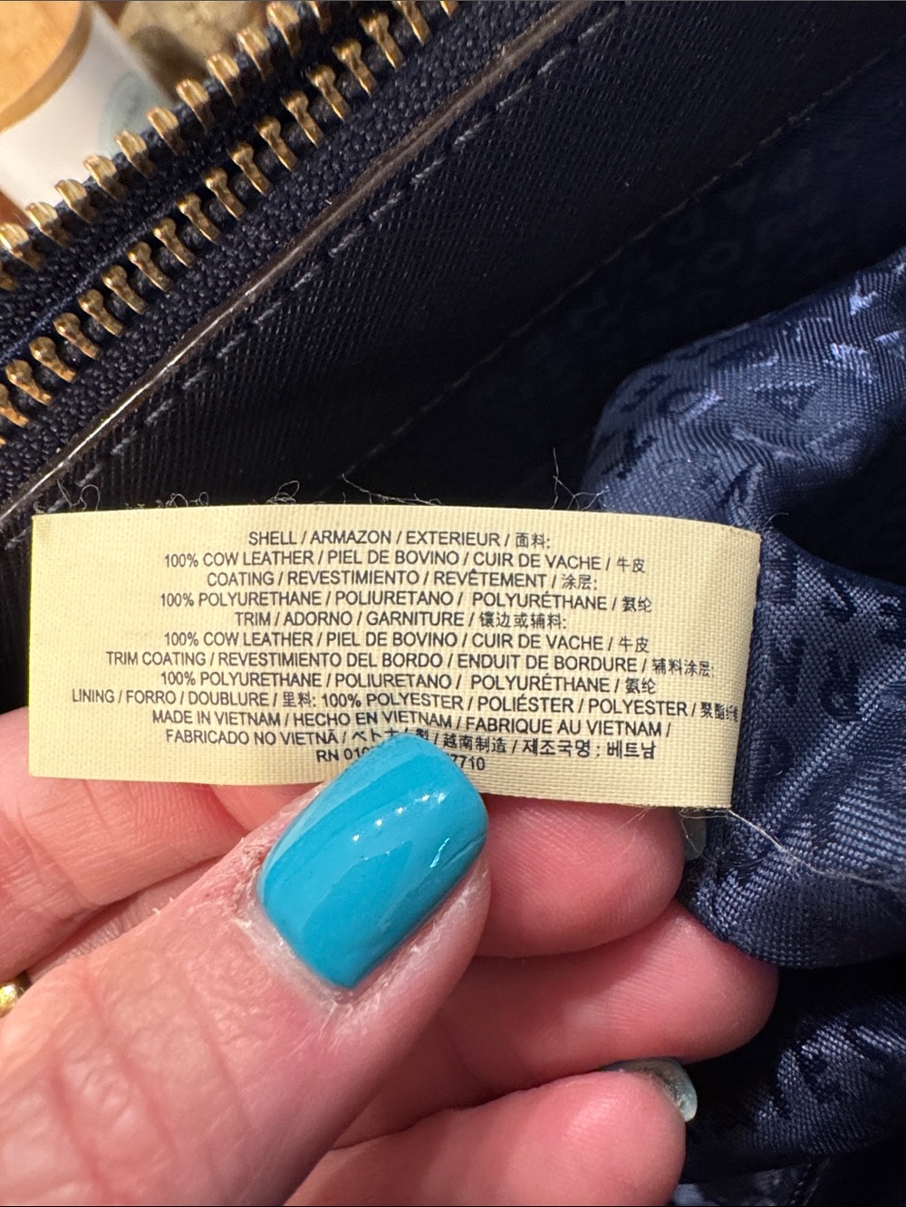 kate spade navy tote with brown and cream dog charm - Picture 11 of 15